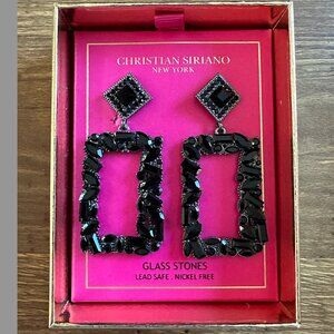 Christian Siriano NYC Abstract Crystal Rectangle Drop Post Earrings Glass Stones